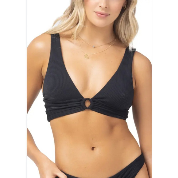 L*Space Fisher Bikini Top in Black Ribbed Size XS NWT - Picture 1 of 5